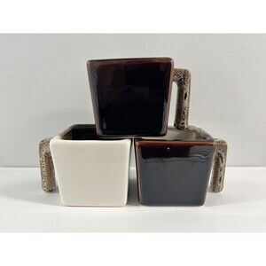 Set of 3 PIER 1 Tri Color Hand painted Stoneware Cups Ambre Rare